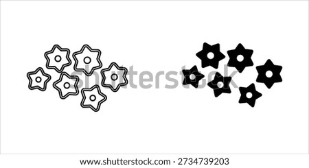 Black and white star shapes with double outline and solid fill variations