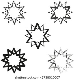 Black white star spikes. Sharp radial points. Bold star pattern. Vector graphic