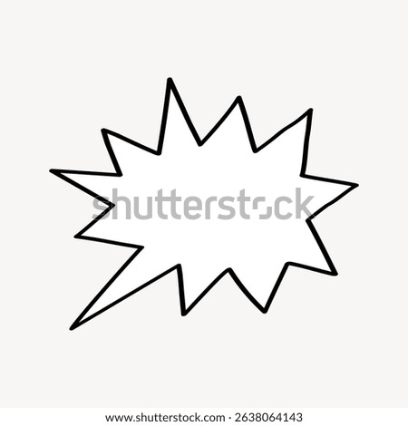 Black and white starburst speech bubble with jagged edges. Simple, bold design for comics or emphasis. Speech bubble ideal for graphic design and illustrations. Speech bubble message vector.