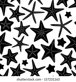 Black and white starfish seamless pattern, vector
