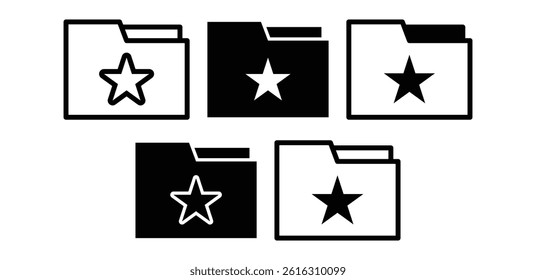 Black and White Starred Folder Icons Set Vector Design Illustration