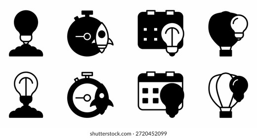 Conjunto de iconos de inicio en blanco y negro. Diseño de Vector de stock.