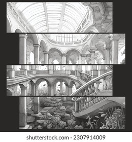 black and white stately and luxurious building vector illustration design