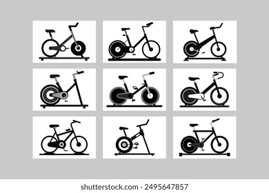 Black and White Stationary Bike Vector Art Illustration.