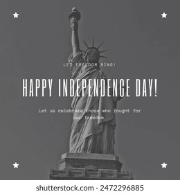 Black and White Statue of Liberty Stars Fourth of July Illustration