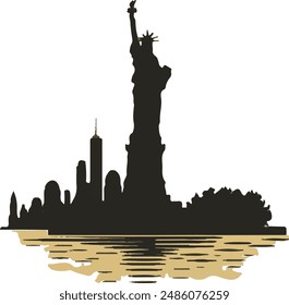 A black and white statue of new york city vector art logo design
