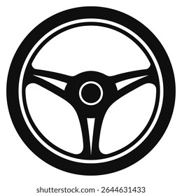 Gráfico de roda de direção preto e branco com design de três raios - Ícone de controle automotivo