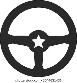 Black and White Steering Wheel Icon with Star Center – Automotive Graphic Symbol