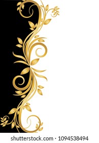 Black And White Stencil With Gold Flowers