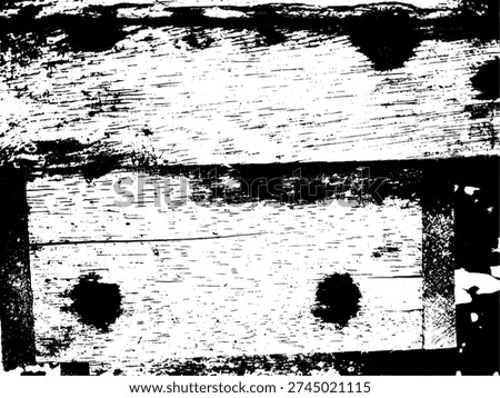 Black and white stencil illustration of rustic wooden planks with nails, distressed wood grain texture silhouette, grunge timber board graphic element.