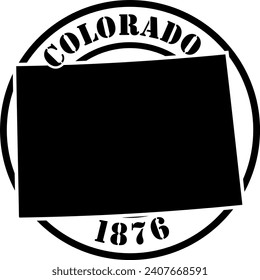 Schwarz-Weiß-Silhouette-Form des amerikanischen Bundesstaates Colorado in einem Rundstempel oder Robbendesign mit Text. Vektorgrafik