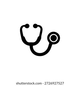 Black and white stethoscope icon representing doctors, medical examinations, diagnosis, and professional healthcare services.
