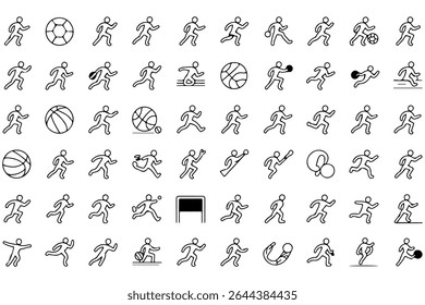 Black and White Stick Figure Athletes Running Playing Sports Ball Games Soccer Basketball