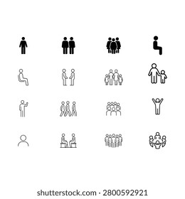Black and white stick figures representing people alone and in groups people human silhouettes