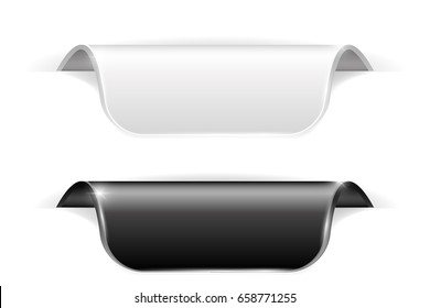 Black and white sticker labels with transparent shadow. Vector 3d illustration isolated on white background