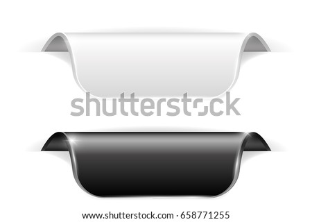 Black and white sticker labels with transparent shadow. Vector 3d illustration isolated on white background