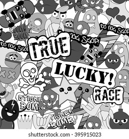 Black and white stickers background vector seamless pattern
