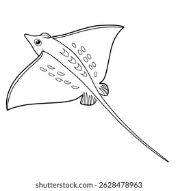 Black and White Stingray Illustration with Long Tail and Spotted Wings