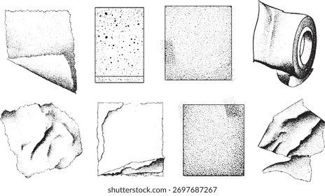 Schwarz-weiß gestreifte Texturen und abstrakte Formen auf weißem Hintergrund