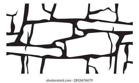 Black and white stone wall vector pattern for architecture and masonry design backgrounds and textures