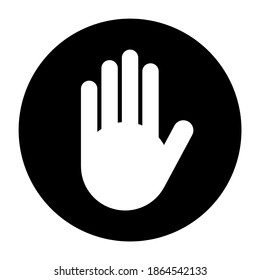 Black and White Stop Hand Block Round Sign or Adblock Icon. Vector Image.
