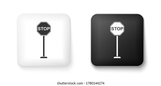 Black and white Stop icon isolated on white background. Traffic regulatory warning stop symbol. Square button. Vector
