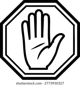 Black and white stop sign with hand silhouette