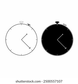 Ilustración de cronómetro en blanco y negro. Círculo de Vector con puntero. Fondo blanco