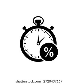 Ícone de cronômetro preto e branco com sobreposição de porcentagem representando ofertas de tempo limitadas