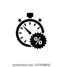 Black and white stopwatch icon symbolizing limited time discount or flash sale promotions