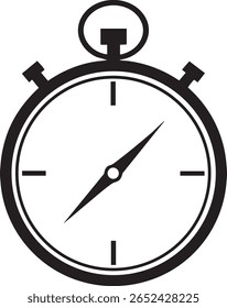 Black and white stopwatch icon with two buttons isolated on transparent background	
