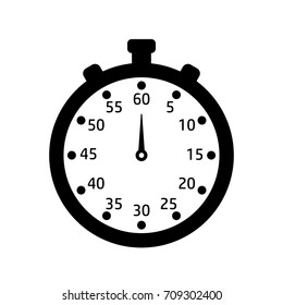 Black and white stopwatch. Icon of watch. Clock for sport.
