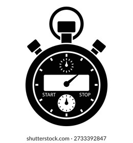 Black and white stopwatch with start and stop buttons timer clock timekeeping d
