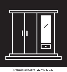 Black white storage wardrobe icon. Outline storage cupboard vector icon for web design isolated on black background