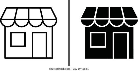 Black and White Store Front and Gift Box Vector Icons

