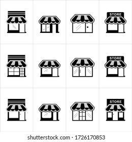 black and white store icon flat building 