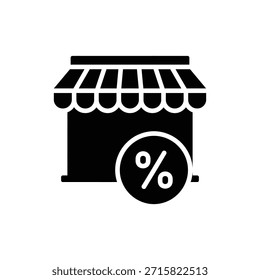 Black and White Storefront Icon Representing Sale and Discount
