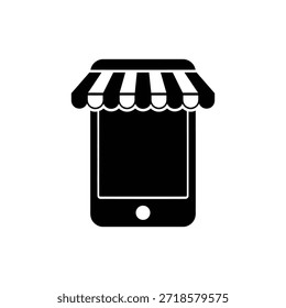 Escaparate blanco y negro o icono de teléfono móvil que representa la venta minorista digital y tienda en línea