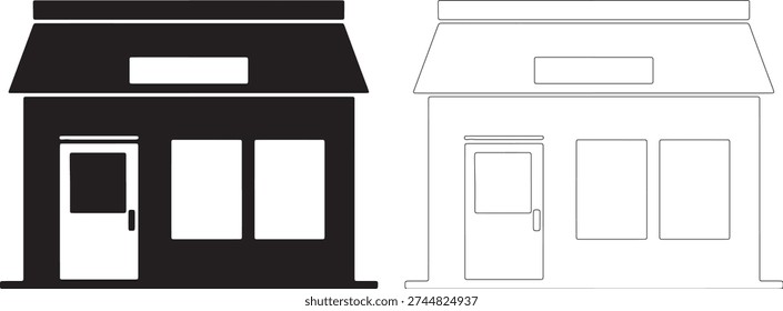 Black and white storefront silhouettes building architecture