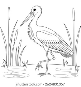 A black and white stork coloring page 