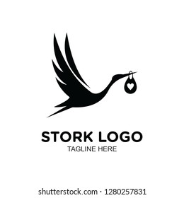 black white stork logo, clip art vector