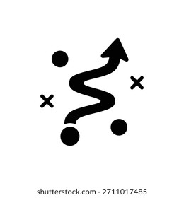 Icono de ruta estratégica en blanco y negro diseño de dirección de flecha de bobinado