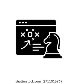 Icono de Plan estratégico en blanco y negro con pieza de ajedrez para la gestión empresarial