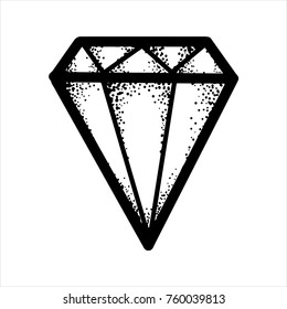 Black and white street art graffiti. Ink drawn story about wealth and treasures. Clipart for sticker, tattoo or print. High carat costly precious faceted diamond for jewelry.