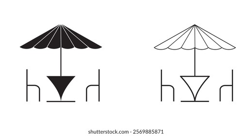 Black and White Street Cafe Icons. Vector Illustration of Table and Chairs in a Summer Restaurant.  1176