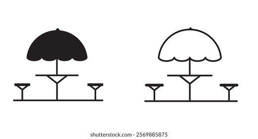 Black and White Street Cafe Icons. Vector Illustration of Table and Chairs in a Summer Restaurant.  1176