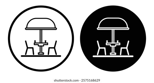 Black and White Street Cafe Icons. Vector Illustration of Table and Chairs in a Summer Restaurant. Leisure and tourism concept.  Outside cafe vintage icon sign. Cafe logo vector. Design eps 10