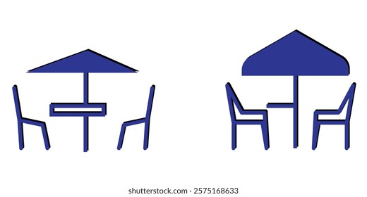 Black and White Street Cafe Icons. Vector Illustration of Table and Chairs in a Summer Restaurant. Leisure and tourism concept.  Outside cafe vintage icon sign. Cafe logo vector. Design eps 10