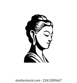 Black and white strict and minimalistic logo with the image of Buddha.