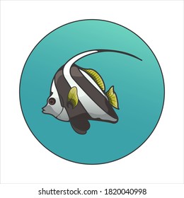 vectores de peces de ángulo de franja negra y blanca en círculo degradado con fondo blanco